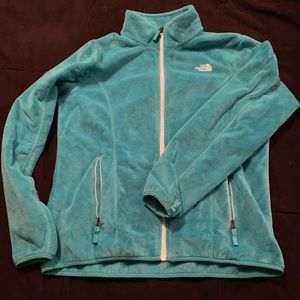 Turquoise North face fuzzy zip up